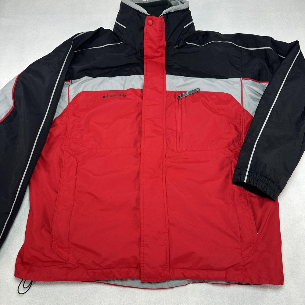 Columbia Interchange Jacket Mens Large Red Black 3-in-1 Waterproof Hooded Ski